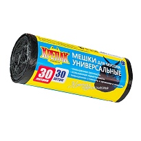 Мешки для мусора 30 л, черные, в рулоне 30 шт., ПНД, 9 мкм, 600х500 мм, Крепак, 4607075710108 в Боровичах