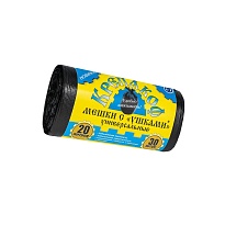 Мешки для мусора 20 л, с ушками, черные, в рулоне 30 шт., ПНД, 10 мкм, 550х440 мм, Крепакоф, 4607075710405 в Боровичах