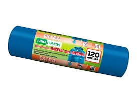 Мешки для мусора 120 л, синие, в рулоне 10 шт., ПНД, 14 мкм, 1100х700 мм, EXTRA, ex1201802 в Боровичах
