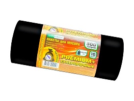 Мешки для мусора 300 л, черные, в рулоне 10 шт., ПВД 70 мкм, 1400х1000 мм, PREMIUM+, 30010160 в Боровичах