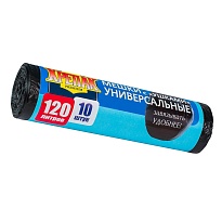 Мешки для мусора 120 л, с ушками, черные, в рулоне 10 шт., ПНД, 15 мкм, 1100х700 мм, Крепак, 4607075710474 в Боровичах