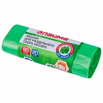 Мешки для мусора 60 л, зеленые, в рулоне 20 шт., ПНД, 10 мкм, 680х580 мм, LAIMA, 606704 в Боровичах