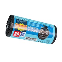 Мешки для мусора 30 л, с ушками, черные, в рулоне 30 шт., ПНД, 9 мкм, 600х500 мм, Крепак, 4607075710450 в Боровичах