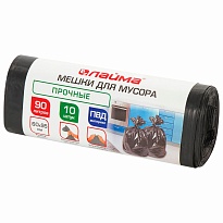 Мешки для мусора 90 л, черные, в рулоне 10 шт., ПВД, 25 мкм, 950х600 мм, LAIMA, 605332 в Боровичах