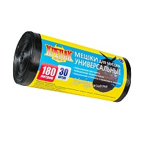 Мешки для мусора 180 л, черные, в рулоне 30 шт., ПНД, 20 мкм, 1150х800 мм, Крепак, 4607075710139 в Боровичах