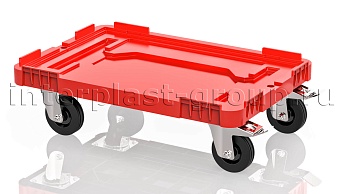 Тележка пластиковая сплошная 2 колеса с тормозом красная в Боровичах Тележка пластиковая сплошная 2 колеса с тормозом красная в Боровичах