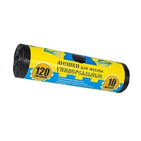 Мешки для мусора 120 л, с ушками, черные, в рулоне 10 шт., ПНД, 13 мкм, 1050х680 мм, Крепакоф, 4607075710252 в Боровичах