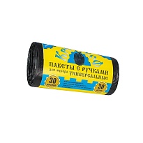 Мешки для мусора 30 л, с ручками, черные, в рулоне 30 шт., ПНД, 9 мкм, 620х480 мм, Крепакоф, 4607075710665 в Боровичах