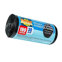 Мешки для мусора 180 л, с ушками, черные, в рулоне 30 шт., ПНД, 20 мкм, 1150х800 мм, Крепак, 4607075710399 в Боровичах