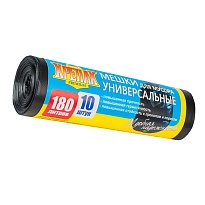 Мешки для мусора 180 л, черные, в рулоне 10 шт., ПНД, 20 мкм, 1150х800 мм, Крепак, 4607075710481 в Боровичах
