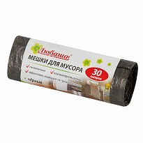 Мешки для мусора 30 л, черные, в рулоне 20 шт., ПНД, 5 мкм, 550х470 мм, Любаша эконом, 605329 в Боровичах