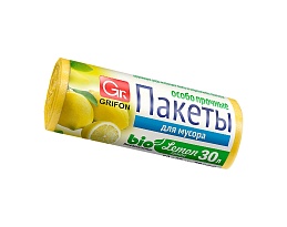 Мешки для мусора 30 л, ароматизированные, Лимон, желтые, в рулоне 20 шт., ПНД, 9 мкм, 560х530 мм, GRIFON Aroma, 101-020 Li в Боровичах