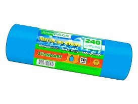 Мешки для мусора 240 л, ароматизированные, синие, в рулоне 10 шт., ПВД 30 мкм, 1300х930 мм, STANDART, 24010661 в Боровичах