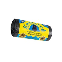 Мешки для мусора 30 л, с ушками, черные, в рулоне 30 шт., ПНД, 8 мкм, 580х460 мм, Крепакоф, 4607075710238 в Боровичах