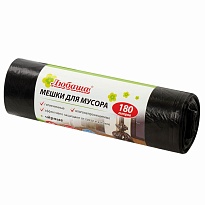 Мешки для мусора 180 л, черные, в рулоне 10 шт., ПВД, 24 мкм, 1060х800 мм, Любаша, 605336 в Боровичах