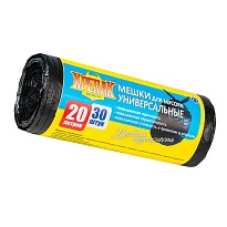 Мешки для мусора 20 л, черные, в рулоне 30 шт., ПНД, 10 мкм, 550х440 мм, Крепак, 4607075710092 в Боровичах